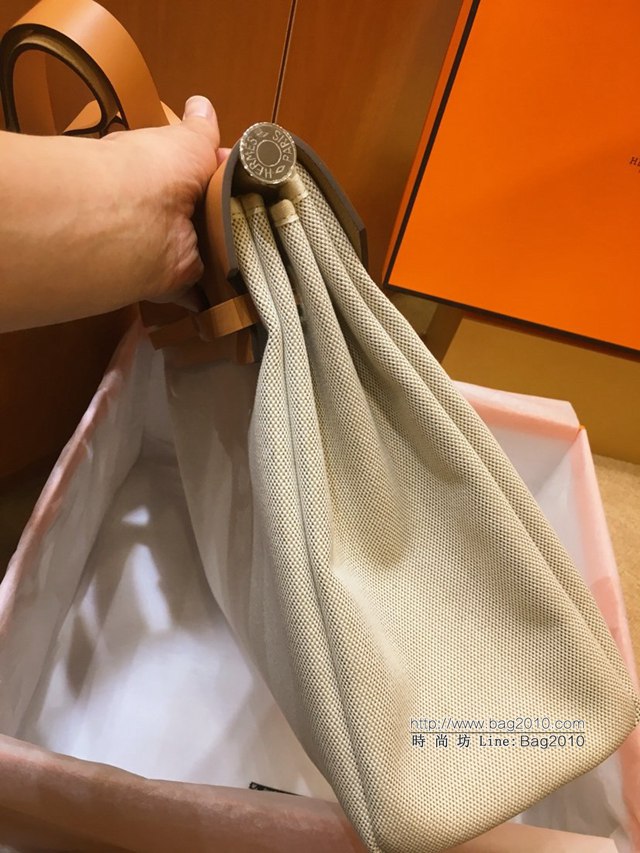 Hermes包包 愛馬仕大號Herbag 純手藝內縫款 杏/淺啡 原廠皮 手提肩背斜挎包 男女同款  tdh2140